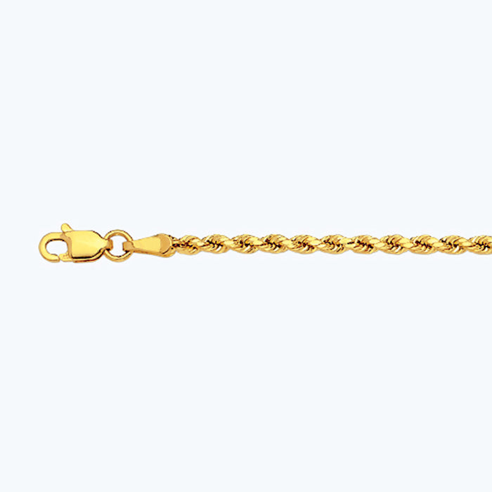 10K 2MM YELLOW GOLD DC HOLLOW ROPE 22" CHAIN NECKLACE (AVAILABLE IN LENGTHS 7" - 30")