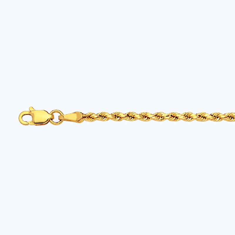 14K 2MM YELLOW GOLD DC HOLLOW ROPE 22" CHAIN NECKLACE (AVAILABLE IN LENGTHS 7" - 30")