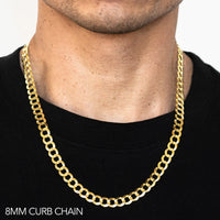 10K 8MM YELLOW GOLD SOLID CURB 22" CHAIN NECKLACE (AVAILABLE IN LENGTHS 7" - 30")