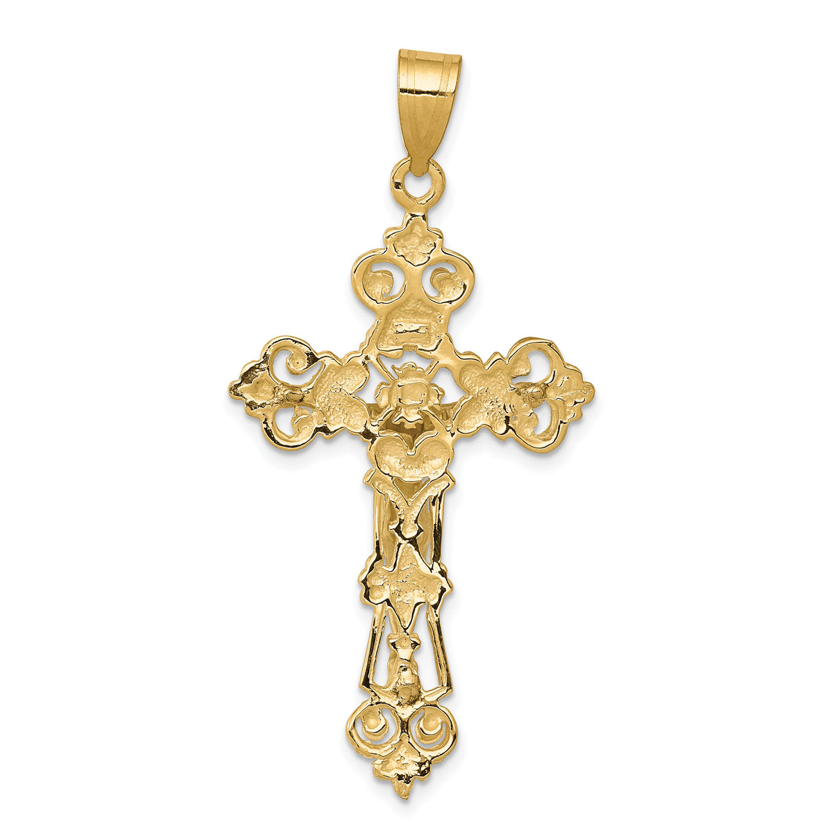 10k Two-tone INRI Fleur De Lis Crucifix Pendant-10C242