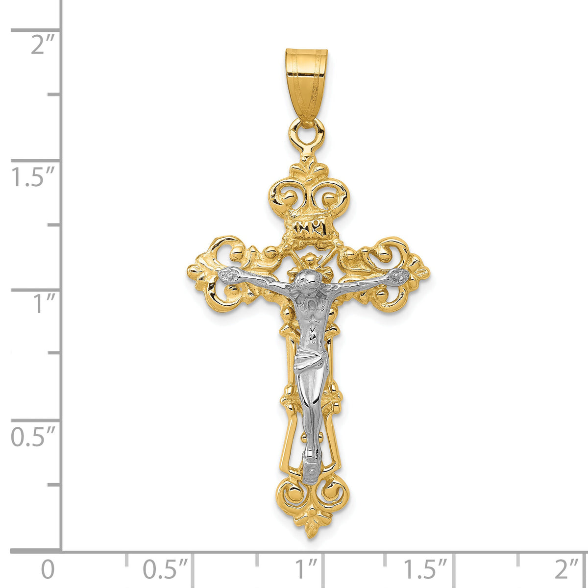 10k Two-tone INRI Fleur De Lis Crucifix Pendant-10C242