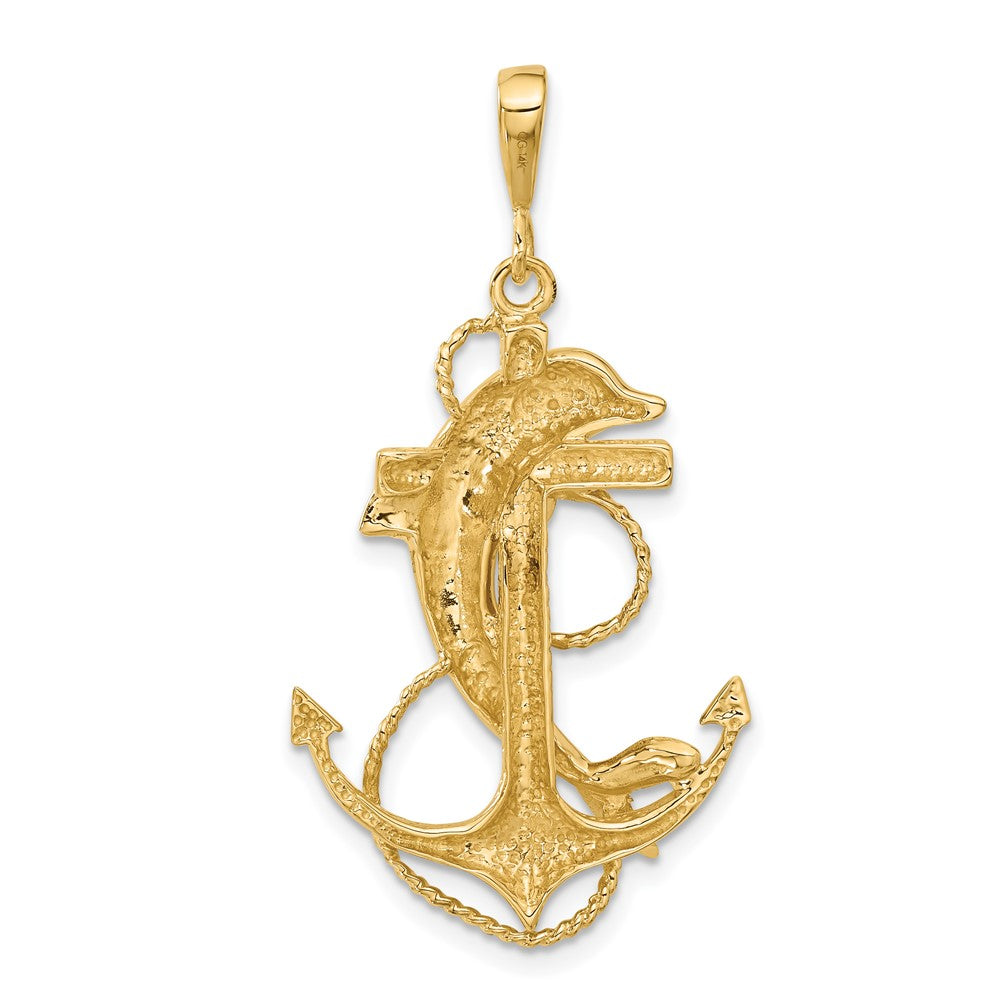 10k Solid Polished Anchor with Dolphin Pendant-10C2489