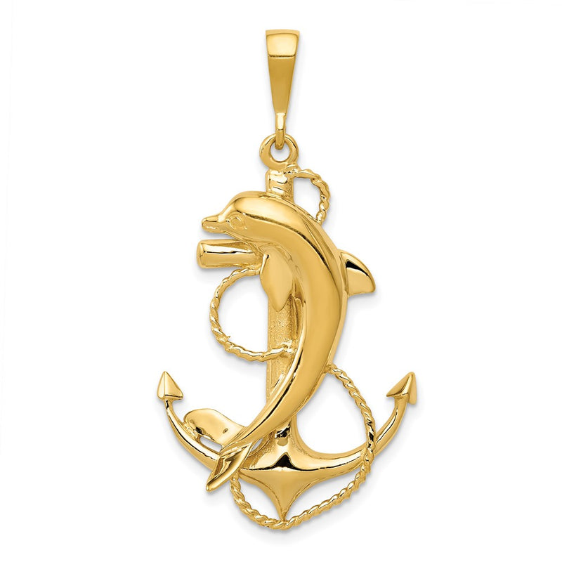 10k Solid Polished Anchor with Dolphin Pendant-10C2489