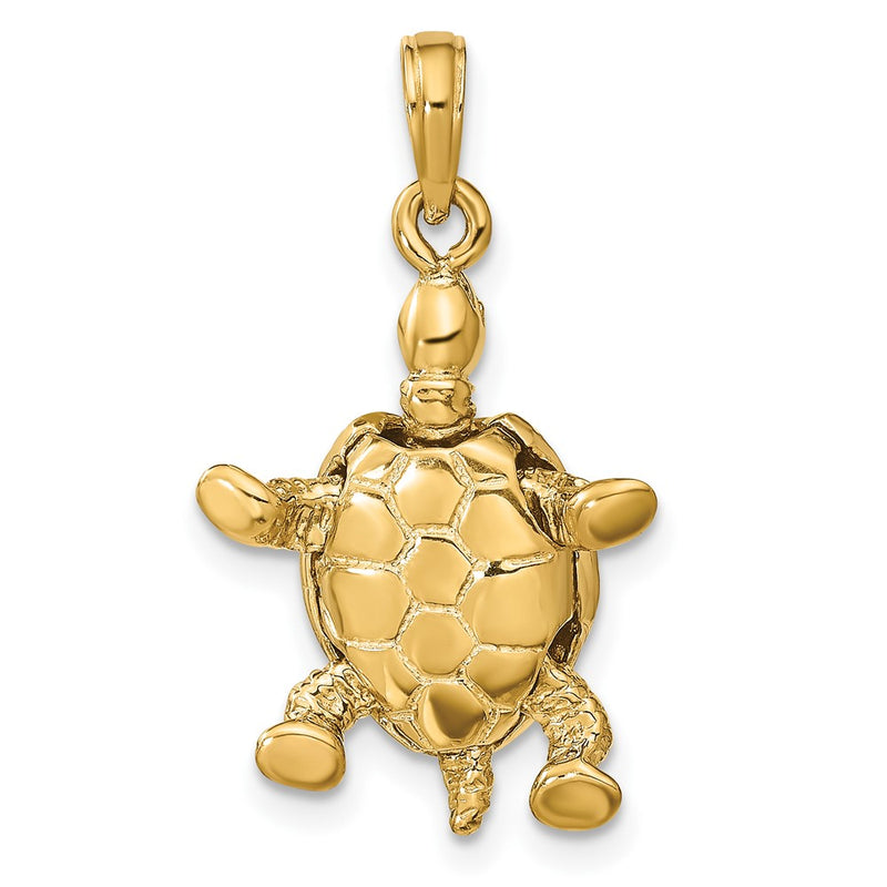 10K Solid Polished 3-D Moveable Turtle Pendant-10C2544