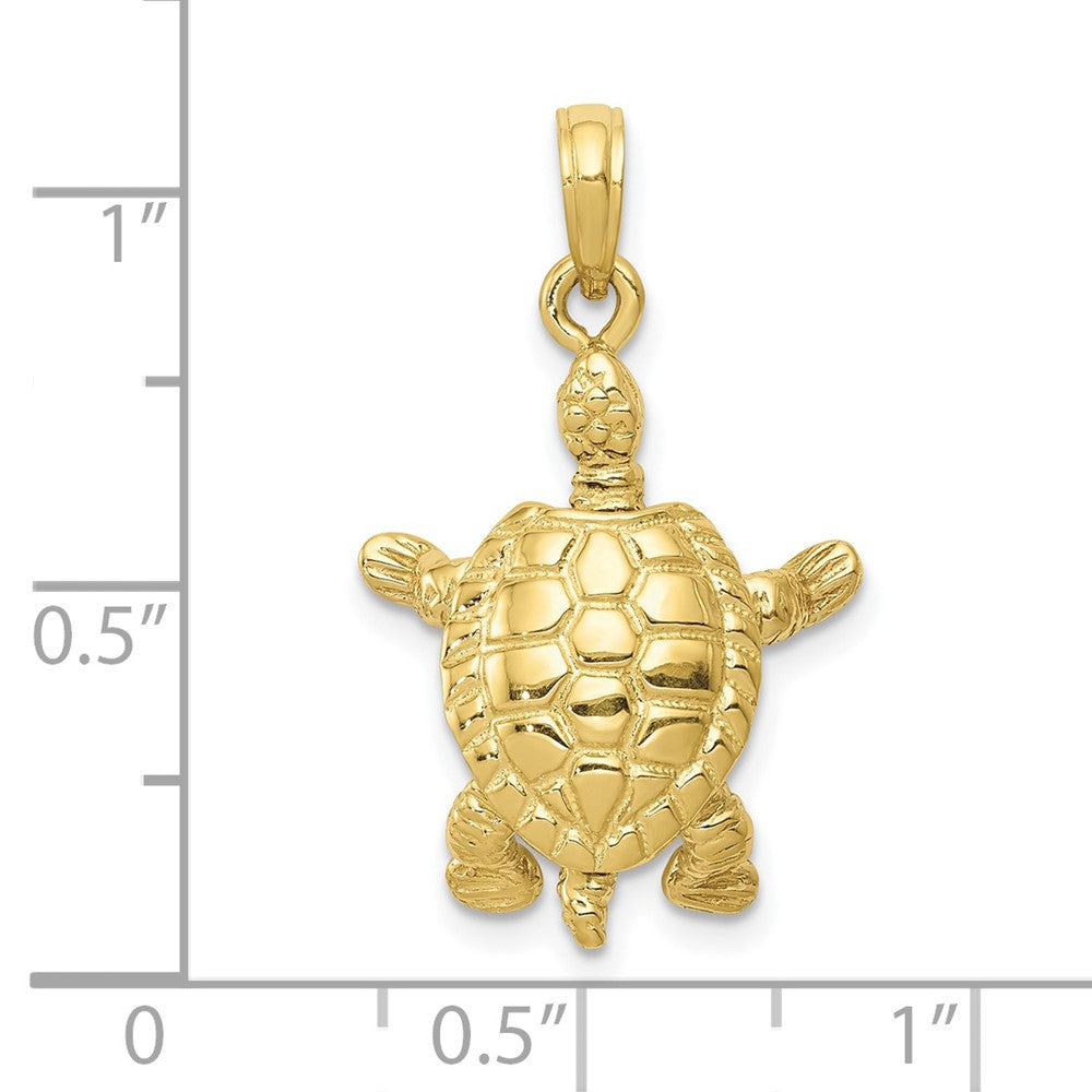 10K Solid Polished 3-D Moveable Turtle Pendant-10C2544