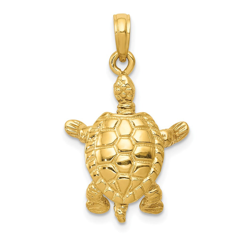 10K Solid Polished 3-D Moveable Turtle Pendant-10C2544