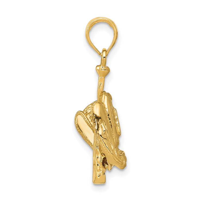 10K Polished 3-D Glove/Bat/Ball Baseball Pendant-10C2656