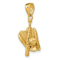 10K Polished 3-D Glove/Bat/Ball Baseball Pendant-10C2656