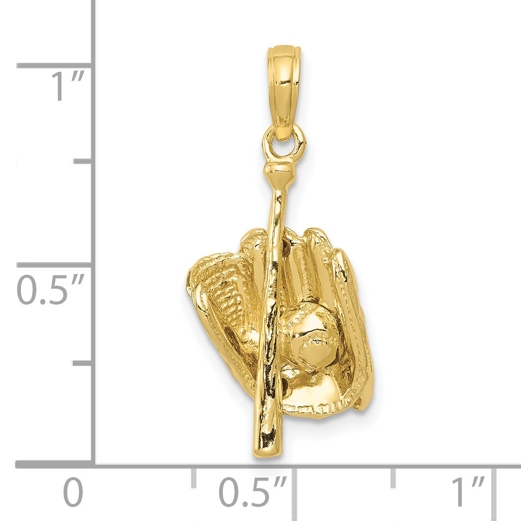10K Polished 3-D Glove/Bat/Ball Baseball Pendant-10C2656