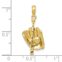 10K Polished 3-D Glove/Bat/Ball Baseball Pendant-10C2656