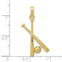 10K Polished Open-Backed Bats and Baseball Pendant-10C2662