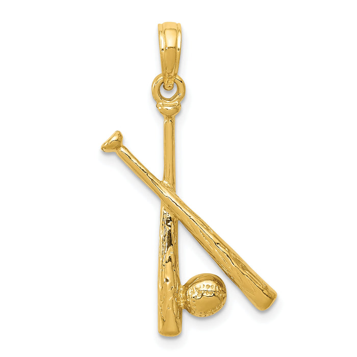 10K Polished Open-Backed Bats and Baseball Pendant-10C2662