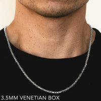 10K 3.5MM WHITE GOLD VENETIAN BOX 20" CHAIN NECKLACE (AVAILABLE IN LENGTHS 7" - 30")