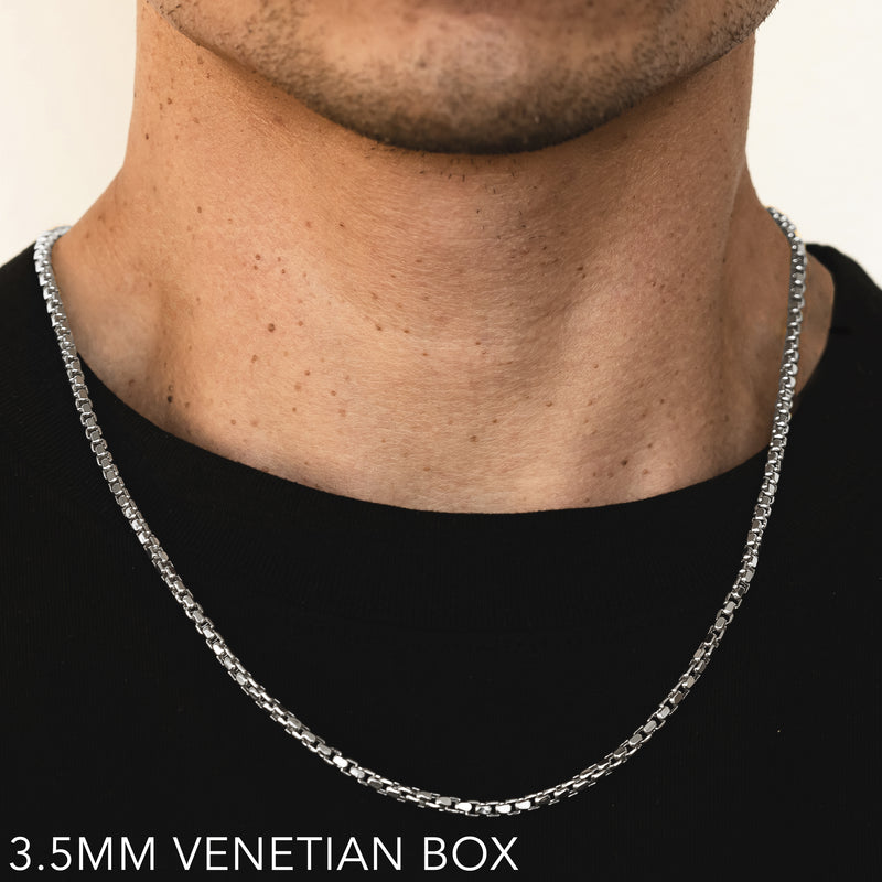 10K 3.5MM WHITE GOLD VENETIAN BOX 20" CHAIN NECKLACE (AVAILABLE IN LENGTHS 7" - 30")