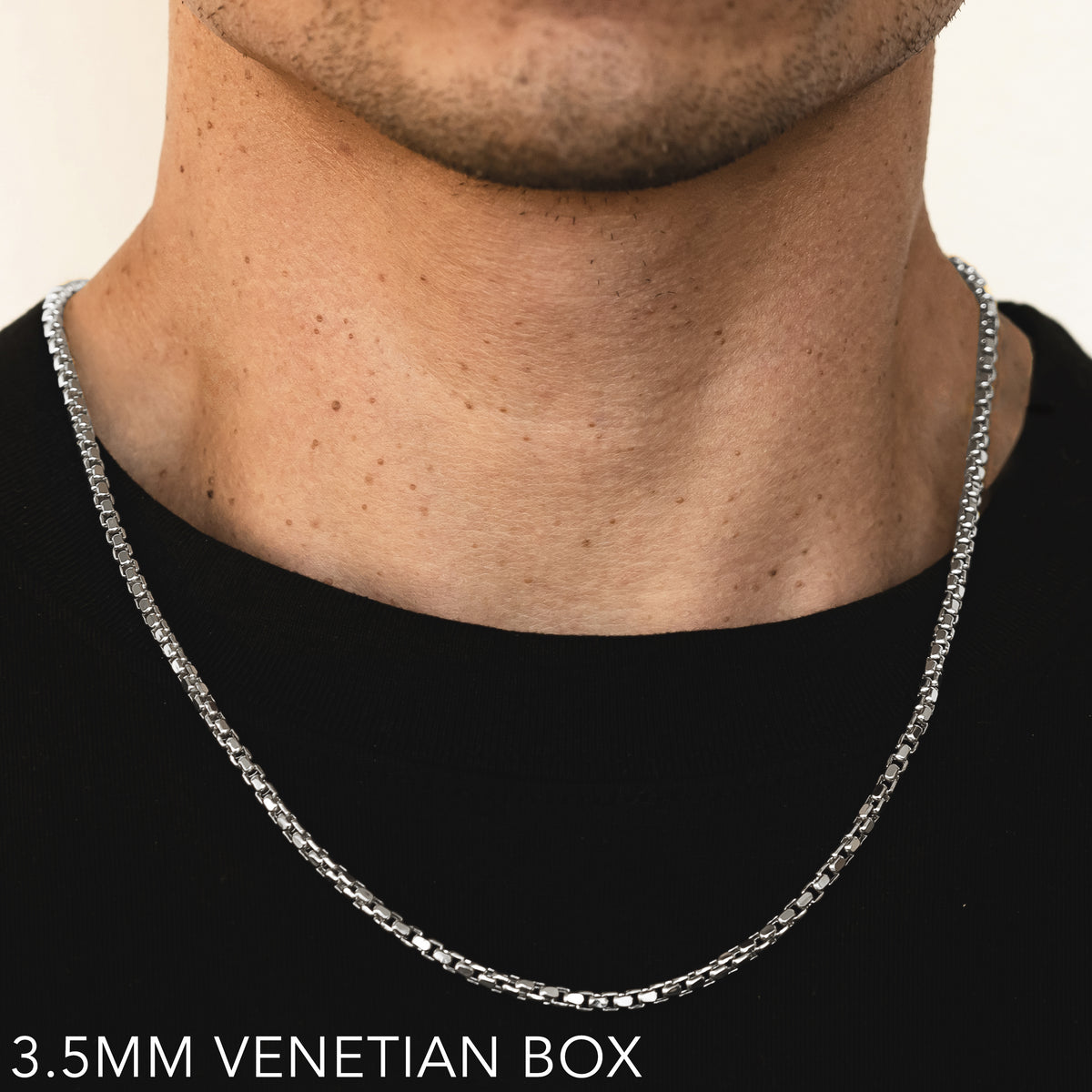 10K 3.5MM WHITE GOLD VENETIAN BOX 30" CHAIN NECKLACE (AVAILABLE IN LENGTHS 7" - 30")