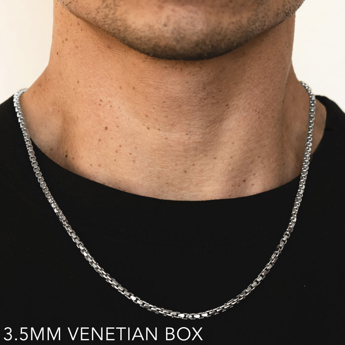 14K 3.5MM WHITE GOLD VENETIAN BOX 18" CHAIN NECKLACE (AVAILABLE IN LENGTHS 7" - 30")
