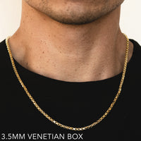 10K 3.5MM YELLOW GOLD VENETIAN BOX 20" CHAIN NECKLACE (AVAILABLE IN LENGTHS 7" - 30")