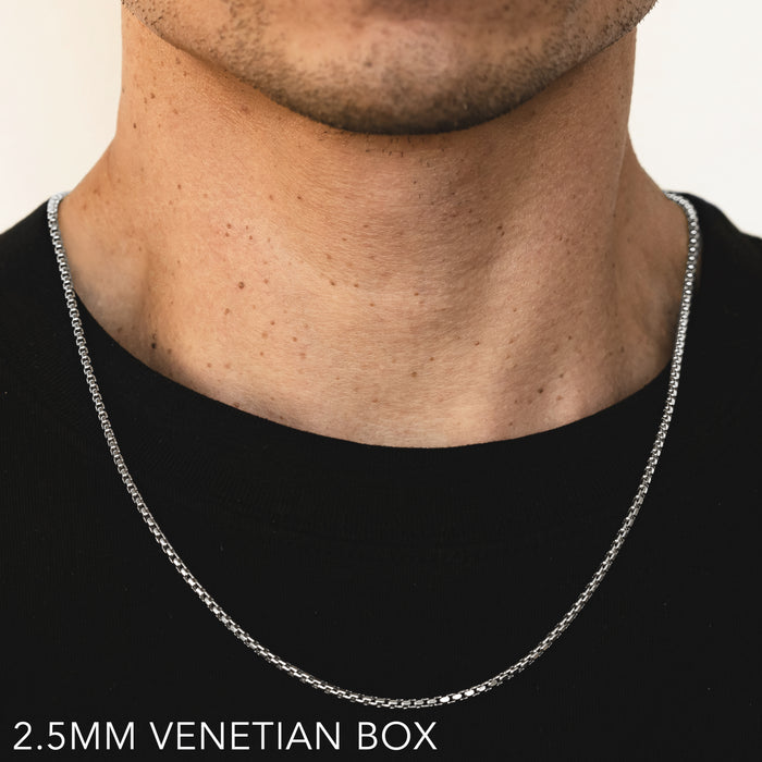 10K 2.5MM WHITE GOLD VENETIAN BOX 24" CHAIN NECKLACE (AVAILABLE IN LENGTHS 7" - 30")