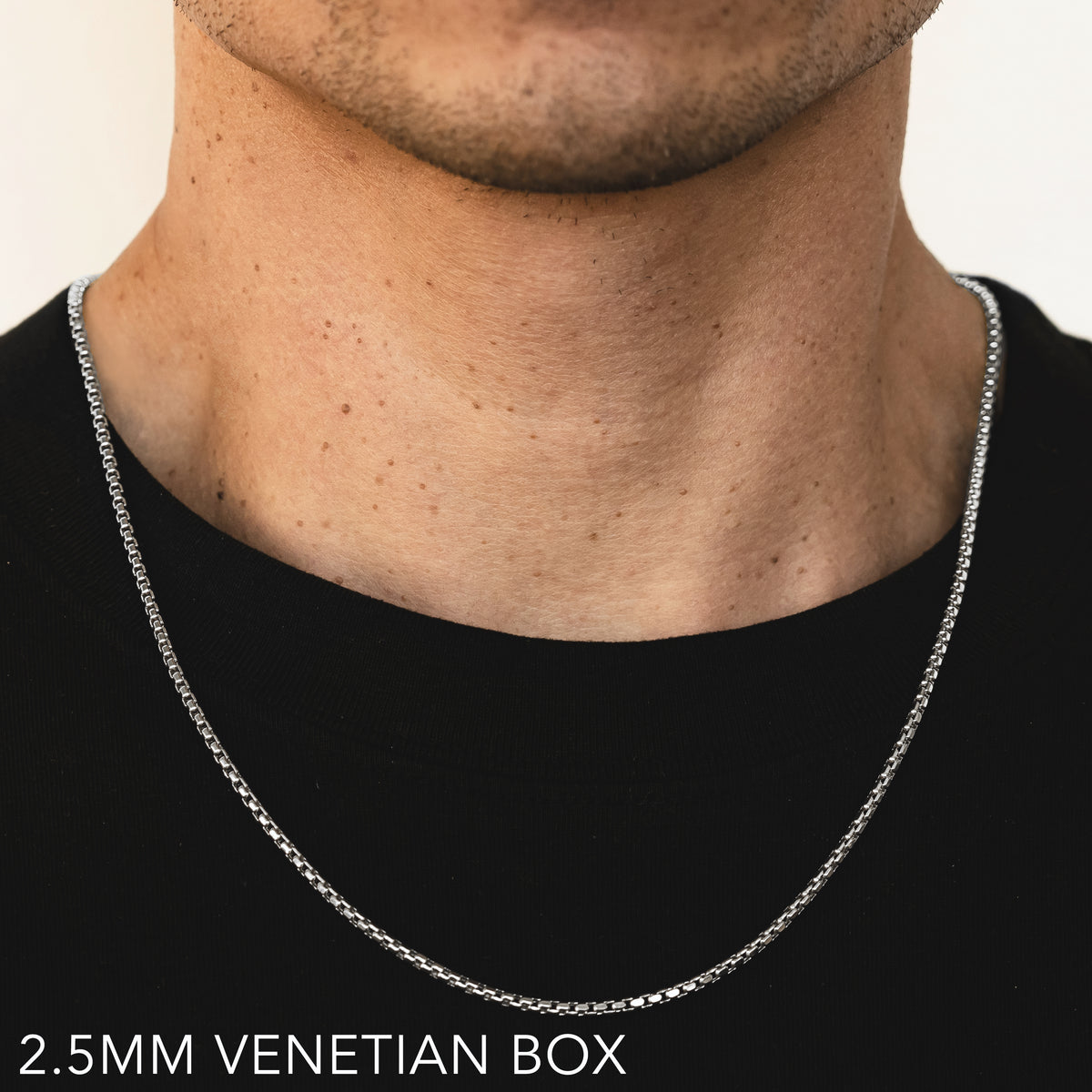 10K 2.5MM WHITE GOLD VENETIAN BOX 30" CHAIN NECKLACE (AVAILABLE IN LENGTHS 7" - 30")