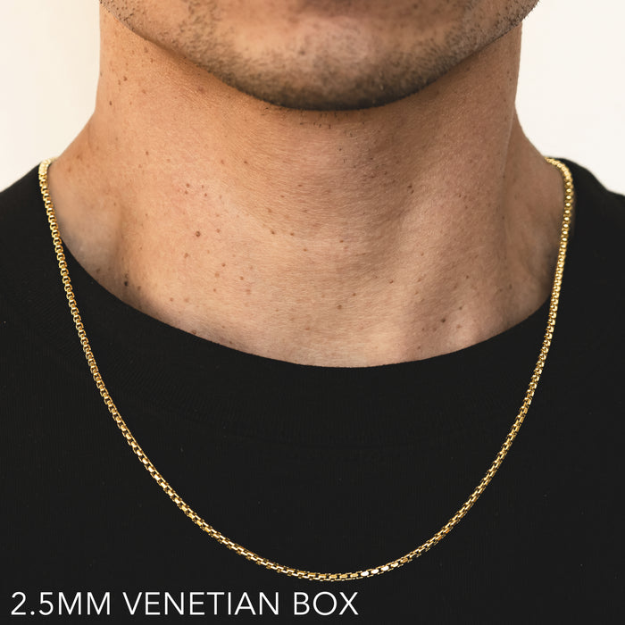 14K 2.5MM YELLOW GOLD VENETIAN BOX 20" CHAIN NECKLACE (AVAILABLE IN LENGTHS 7" - 30")
