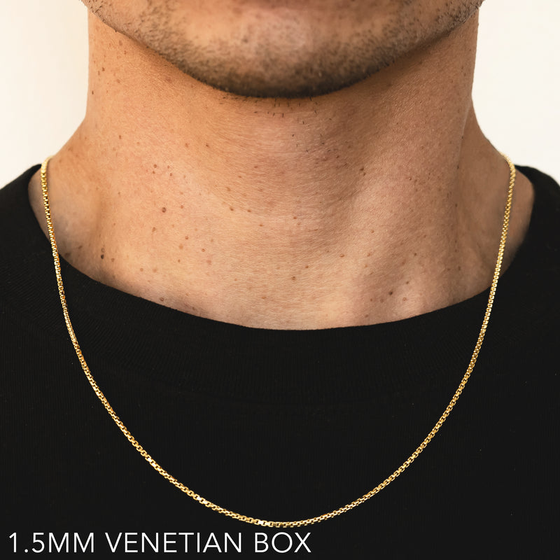 10K 1.5MM YELLOW GOLD VENETIAN BOX 24" CHAIN NECKLACE (AVAILABLE IN LENGTHS 7" - 30")