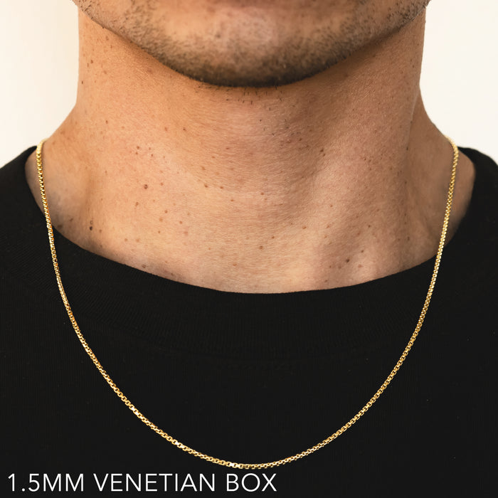 14K 1.5MM YELLOW GOLD VENETIAN BOX 24" CHAIN NECKLACE (AVAILABLE IN LENGTHS 7" - 30")