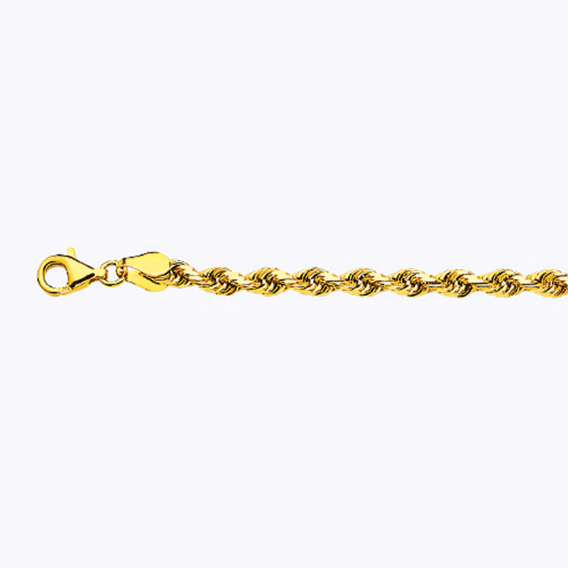 10K 4MM YELLOW GOLD SOLID DC ROPE 7" CHAIN BRACELET (AVAILABLE IN LENGTHS 7" - 30")