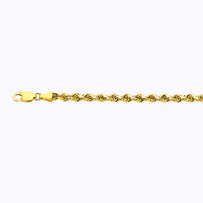 18K 3.5MM YELLOW GOLD SOLID DC ROPE 8" CHAIN BRACELET (AVAILABLE IN LENGTHS 7" - 30")