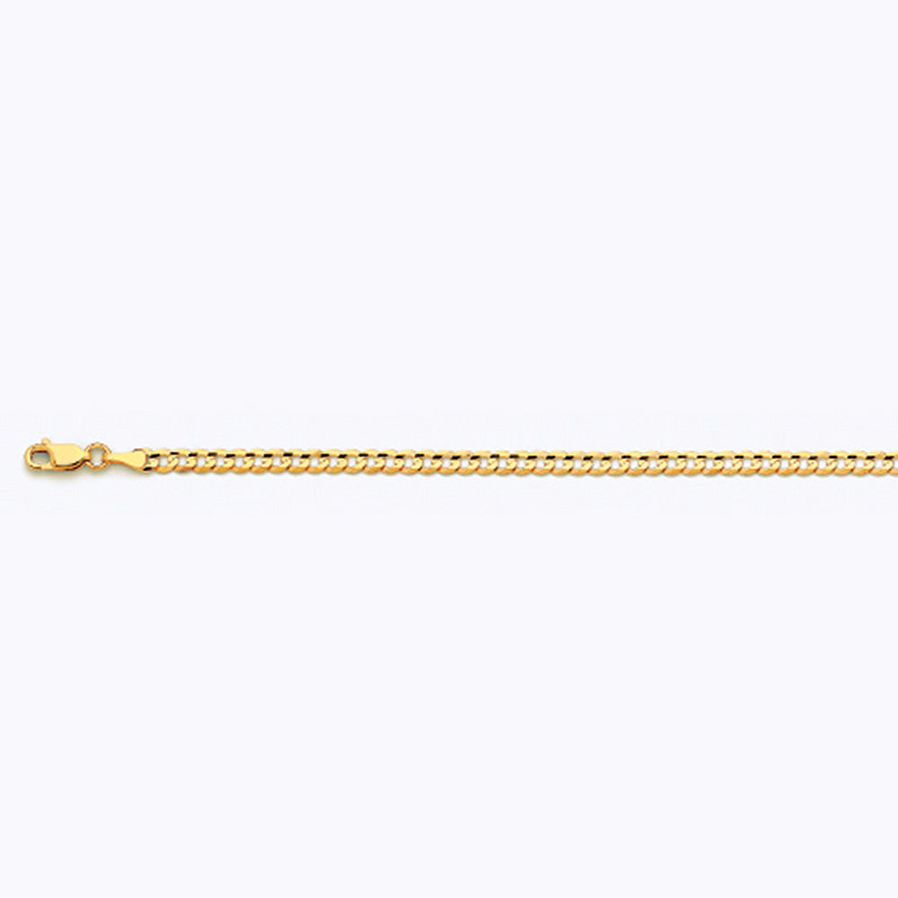 14K 3.5MM YELLOW GOLD SOLID CURB 8.5" CHAIN BRACELET (AVAILABLE IN LENGTHS 7" - 30")