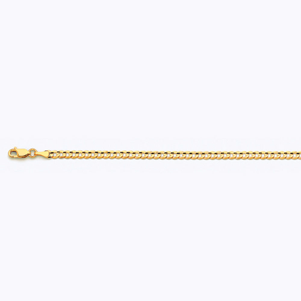 14K 3.5MM YELLOW GOLD SOLID CURB 20" CHAIN NECKLACE (AVAILABLE IN LENGTHS 7" - 30")