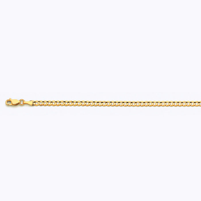 14K 3.5MM YELLOW GOLD SOLID CURB 8" CHAIN BRACELET (AVAILABLE IN LENGTHS 7" - 30")