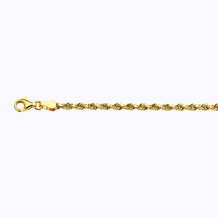 18K 3MM YELLOW GOLD SOLID DC ROPE 24" CHAIN NECKLACE (AVAILABLE IN LENGTHS 7" - 30")