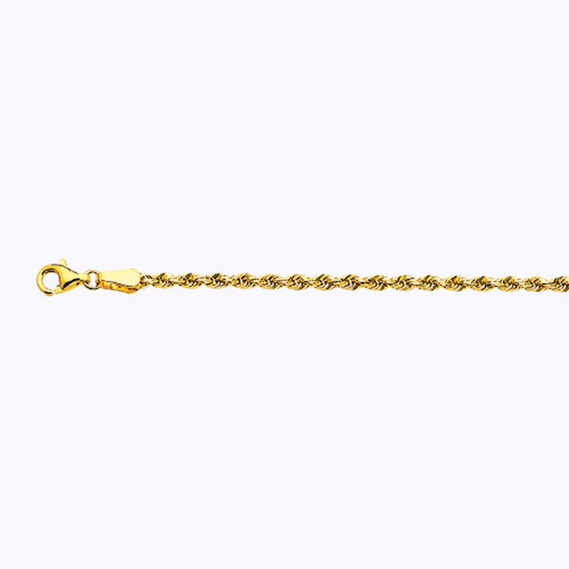 10K 2.5MM YELLOW GOLD SOLID DC ROPE 22" CHAIN NECKLACE (AVAILABLE IN LENGTHS 7" - 30")