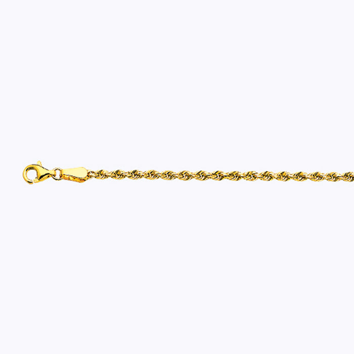 14K 2.5MM YELLOW GOLD SOLID DC ROPE 7" CHAIN BRACELET (AVAILABLE IN LENGTHS 7" - 30")