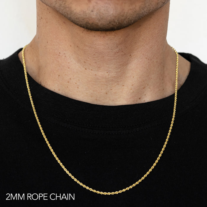 18K 2MM YELLOW GOLD SOLID DC ROPE 30" CHAIN NECKLACE (AVAILABLE IN LENGTHS 7" - 30")