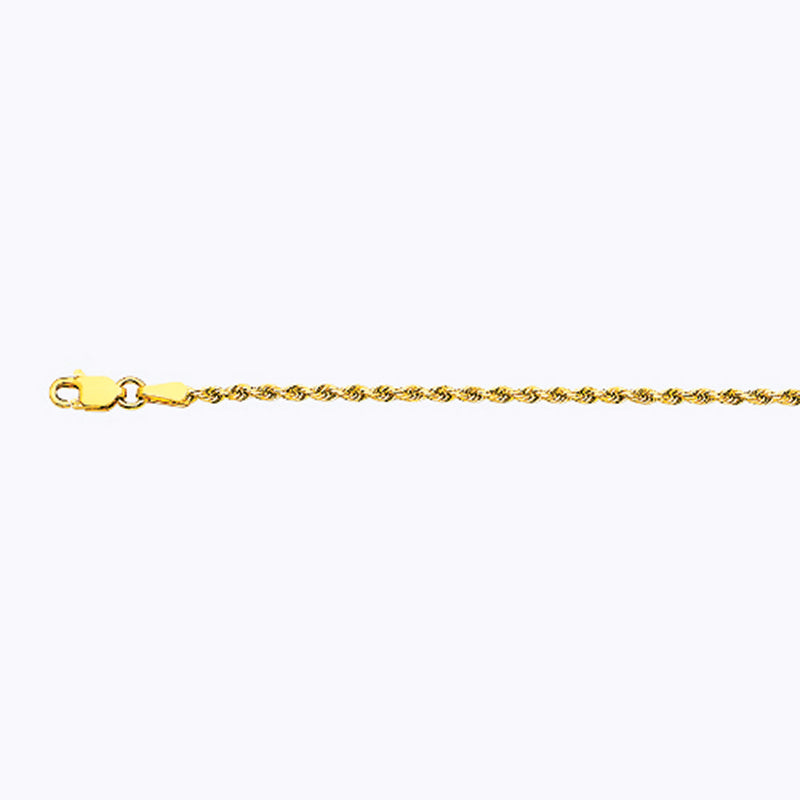 10K 2MM YELLOW GOLD SOLID DC ROPE 16" CHAIN NECKLACE (AVAILABLE IN LENGTHS 7" - 30")