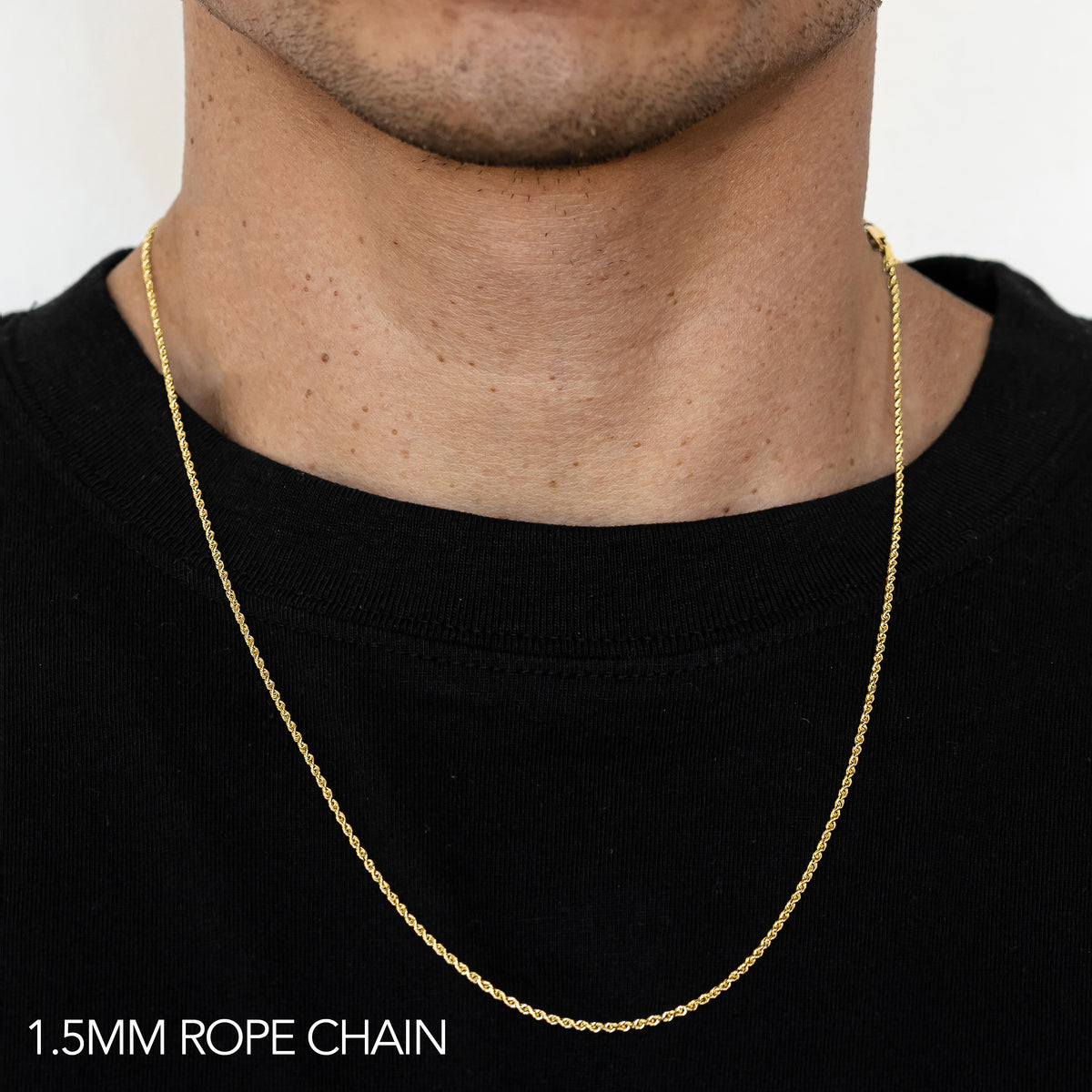 18K 1.5MM YELLOW GOLD SOLID DC ROPE 22" CHAIN NECKLACE (AVAILABLE IN LENGTHS 7" - 30")