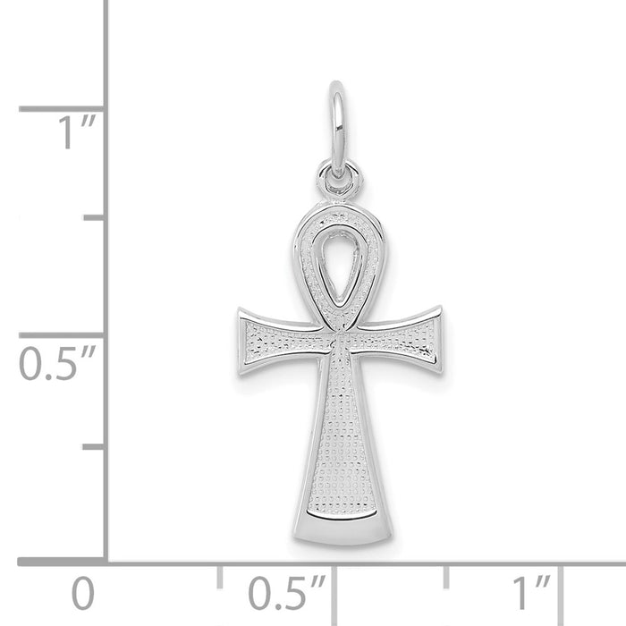 10k White Gold Solid Flat-Backed Ankh/Egyptian Cross Pendant-10C288W