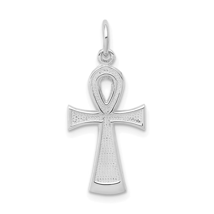 10k White Gold Solid Flat-Backed Ankh/Egyptian Cross Pendant-10C288W