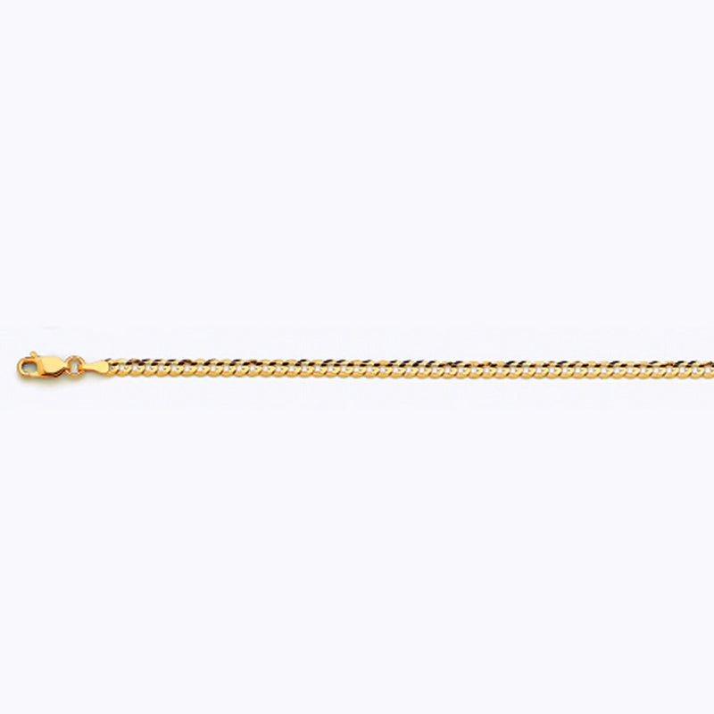 14K 3MM YELLOW GOLD SOLID CURB 8.5" CHAIN BRACELET (AVAILABLE IN LENGTHS 7" - 30")