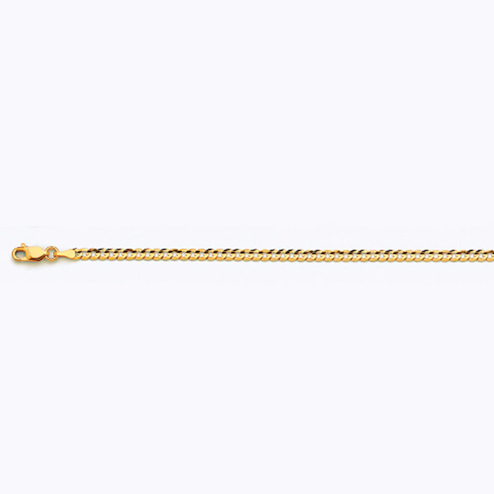 10K 3MM YELLOW GOLD SOLID CURB 22" CHAIN NECKLACE (AVAILABLE IN LENGTHS 7" - 30")
