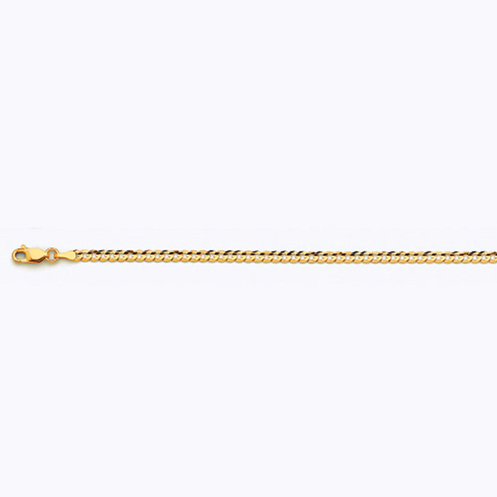 14K 3MM YELLOW GOLD SOLID CURB 7" CHAIN BRACELET (AVAILABLE IN LENGTHS 7" - 30")