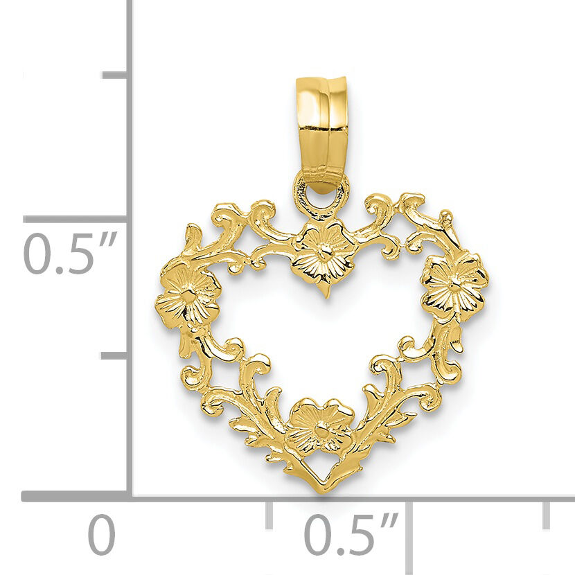 10K Polished Floral Border Heart Pendant-10C2922