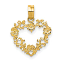 10K Polished Floral Border Heart Pendant-10C2922