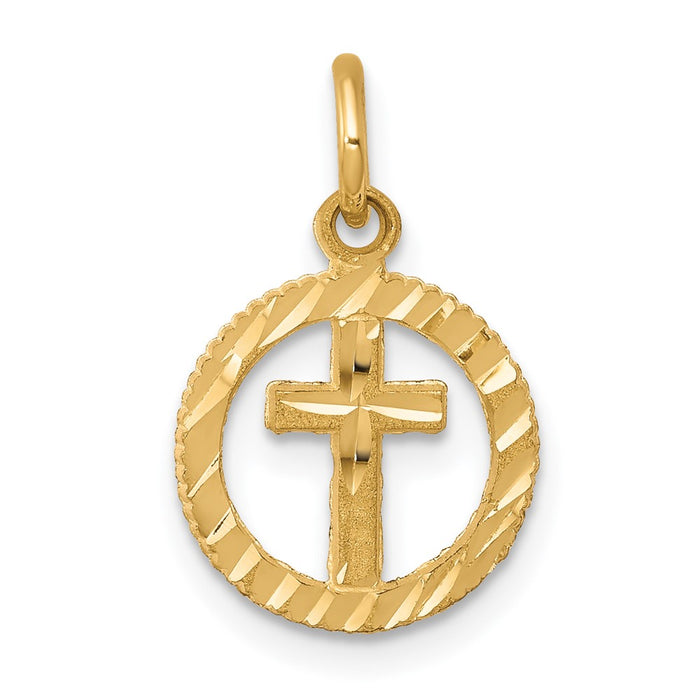 10k Solid Flat-Backed Cross in Circle for Eternal Life Charm-10C296