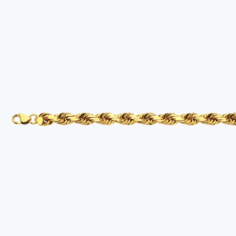 18K 12MM YELLOW GOLD SOLID DC ROPE 9" CHAIN BRACELET (AVAILABLE IN LENGTHS 7" - 30")