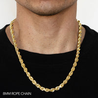 18K 8MM YELLOW GOLD SOLID DC ROPE 26" CHAIN NECKLACE (AVAILABLE IN LENGTHS 7" - 30")