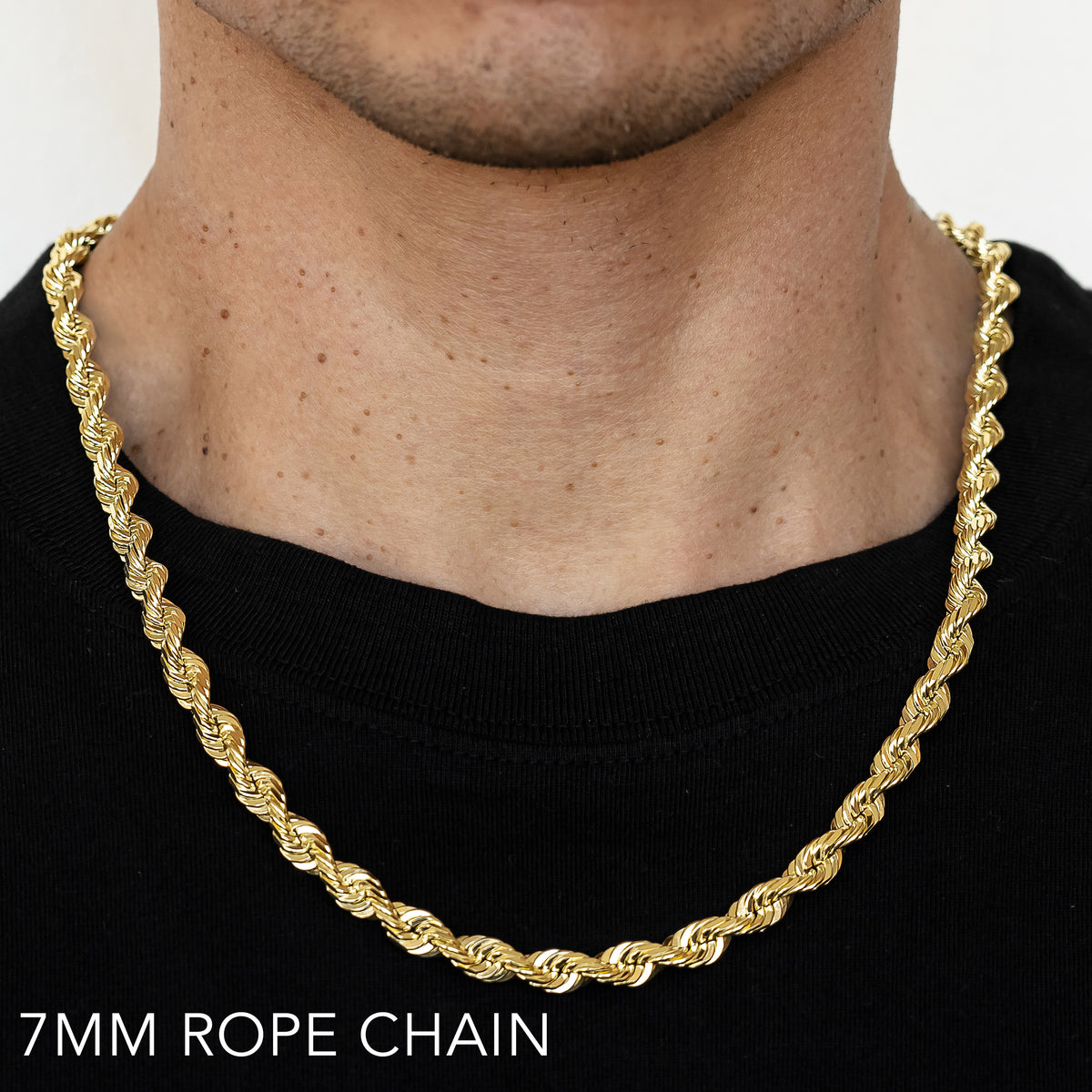 10K 7MM YELLOW GOLD SOLID DC ROPE 16" CHAIN NECKLACE (AVAILABLE IN LENGTHS 7" - 30")