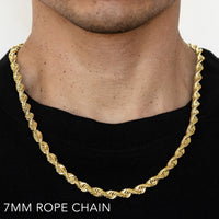14K 7MM YELLOW GOLD SOLID DC ROPE 18" CHAIN NECKLACE (AVAILABLE IN LENGTHS 7" - 30")