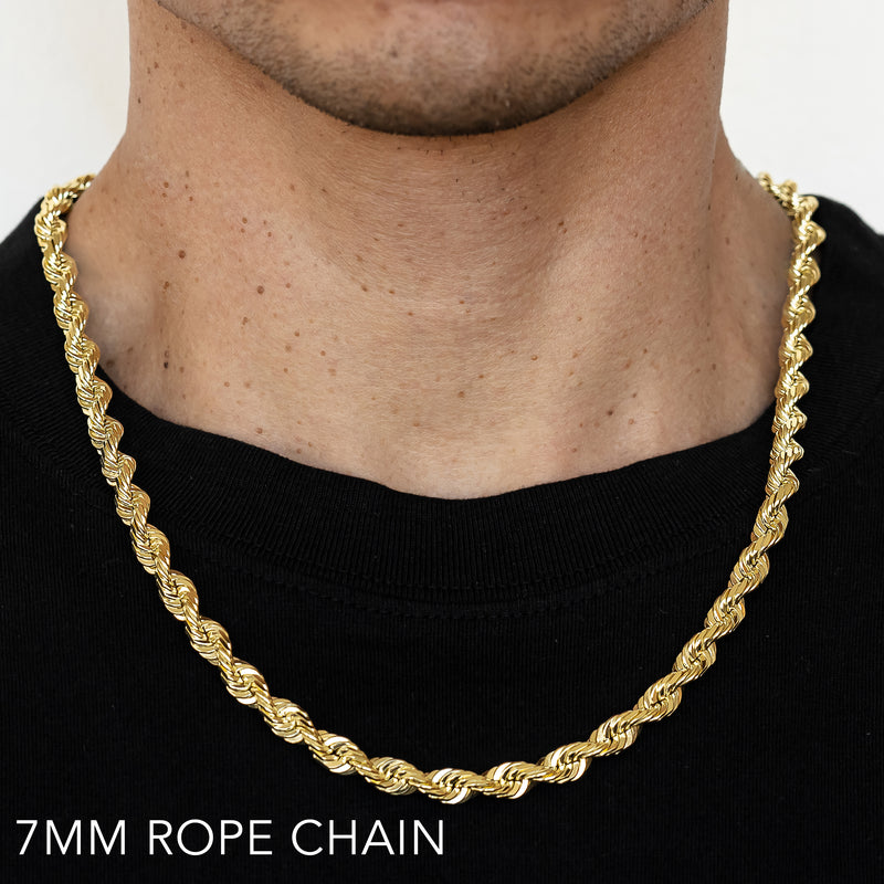 14K 7MM YELLOW GOLD SOLID DC ROPE 26" CHAIN NECKLACE (AVAILABLE IN LENGTHS 7" - 30")